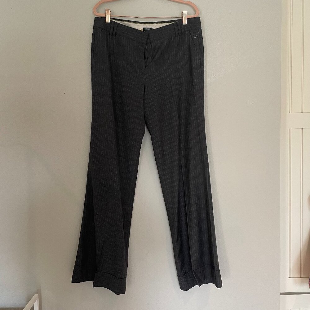 J. Crew | Gray/White Pinstripe Wool Cuffed Trousers 10